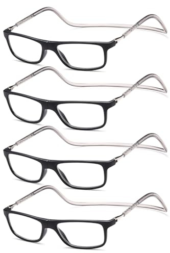 NEW VISION Lesebrille 4 pack, Magnet Lesebrille, Bequem Magnetverschluss Vorne, Leicht Lesebrillen NV2904, Lesehilfe für Damen Herren (4 Schwarz, 2, x)
