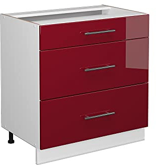 Vicco Küchenunterschrank Fame-Line, Bordeaux Hochglanz, 80 cm | MDF-Front · Ohne Arbeitsplatte · Höhenverstellbare Füße · Metallgriffe · Metall-Vollauszüge