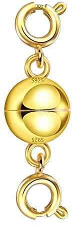 ALEXCRAFT dubbla magnetiska smyckeslås, Sterling Silver 925 Guld Spring Spänne Kedjelås för halsband Armband Anslutningsspännen, 14K guldpläterad magnetisk koppling Kedjetillverkning