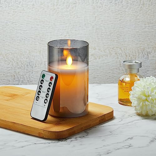 Koelaa Candela LED, batterie a batteria, senza fiamma in vetro grigio argento con telecomando, tremolanti, vera cera con temporizzazione per Natale, Halloween, festival