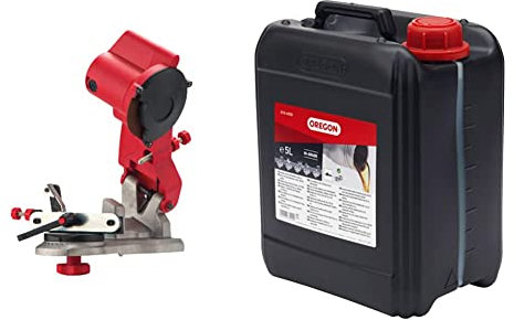 Oregon Afilador de Cadena de Motosierras Compacto de 230 Voltios, Sistema Universal para Todo Tipo de Motosierras 310-230 & Aceite para Cadena y Barra de Motosierra, Botella de 5 Litros (O10-4935)