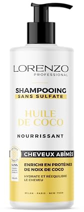 Lorenzo - Shampoing Revitalisant à l'Huile de Coco - Hydratation Profonde - Pour Cheveux Abîmés - Sans Sulfate, Paraben, Silicone, Colorant - 500ml