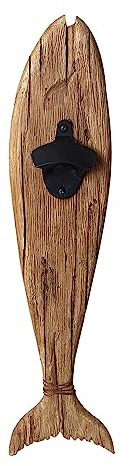 Déco murale marine : Décapsuleur Poisson XL en bois vieilli naturel, H 46 cm