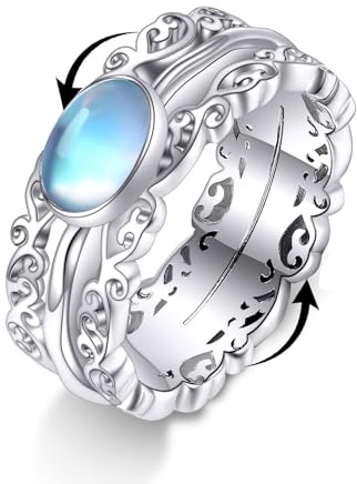POPLYKE Mondstein Fidget Ringe für Angst 925 Sterling Silber Mondstein Spinner Ringe für Damen Anti Stress Stimmung Ringe Geschenke Band Breite 6#