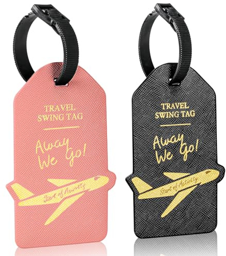 Alyvisun 2Pcs Luggage Tags, PU Suitcase Tags Baggage Labels Luggage Labels for Suitcases with Name ID Card, Suitcase Labels Travel Tags for Luggage Baggage Bags Business, Black and Rose
