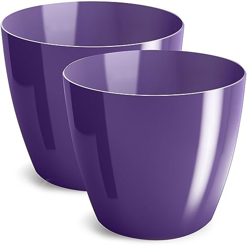 PECZEKO Vaso da fiori in plastica lucida, vaso decorativo per piante grandi e piccole, set da 2, viola, diametro 12 cm
