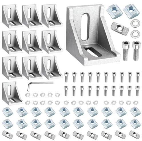 Aluminium Profile Angle 40 x 40 mm Mounting Material Angle Fastening Grid Braces Angle Connector Corner Connector for Strut Profile Groove Profile Mounting Profile Pack of 10