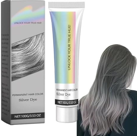100G Silver Gray Hair Dye Cream, crème colorante pour cheveux gris,Nouvelle Crème De Teinture De Cheveux Naturelle Gris Argenté, Crème De Couleur Permanente De Mode pour cheveux gris argenté