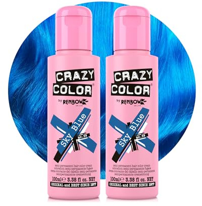 Crazy Color Sky Blue Semi Permanent Hair Dye Duo 200ml | Vibrant Highly Pigmented Conditioning & Oil Nourishing Vegan Formula | No Bleach or Ammonia