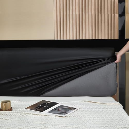 Cutfouwe Bett Kopfteil Bezug PU Leder Dehnbare-Kopfteil Bett Bezug 180cm, Kopfteil Überzug Cover,Bettkopfteil Hussen,Schwarz,180cm