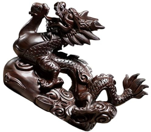 Amosfun Handgeschnitzte Drachenfigur Aus Holz Chinesische Fengshui-Drachenstatue Skulptur 15 cm 2024 Jahr des Drachen Chinesisches Tierkreiszeichen Drachengeschenke