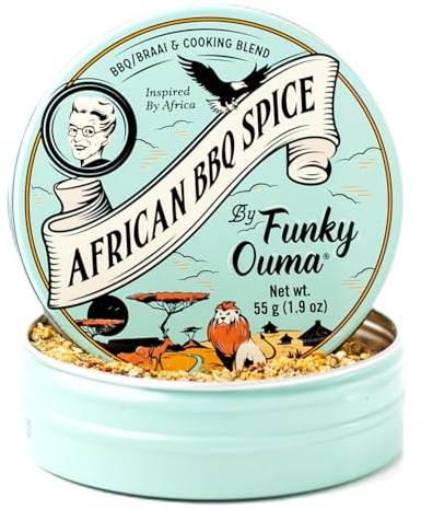 Funky Ouma African BBQ Rub 55g - South African Steak Seasoning in Recyclable Tin - for Men, Women, Dads & Foodies – Natural Braai Salt, Spice and Herbs – Gifts for Him, Kitchen Essentials