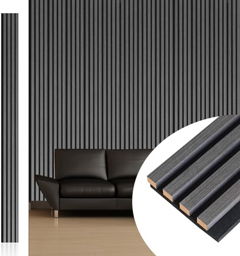 NeatiEase Wood Wall Panels, 9 Feet Acoustic Slat Wall Panels for Interior Wall Decor and Noise Reduction, Decorative Slat Wall Paneling, Dark Gray Oak, 6-Piece