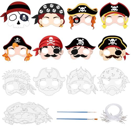 Landifor 24 Stück Piraten Maske zum Ausmalen Kinder Piratenmaske Bastelset DIY Pirat Papiermasken Kreative Kunsthandwerk für Mädchen Jungen Karneval Maskerade Piratenparty Kindergeburtstag Mitgebsel