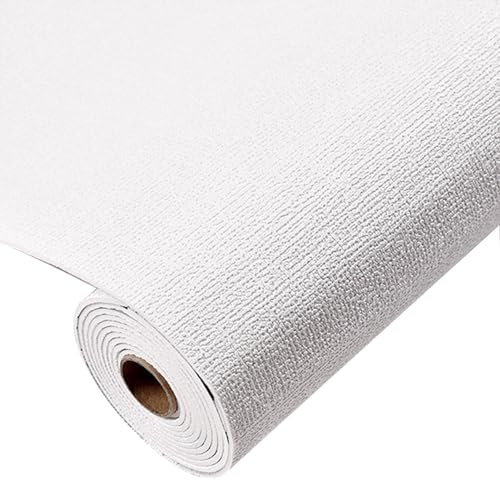 Generic Carta da parati testurizzata in finto lino, bianca, carta da parati, autoadesiva, geometrica