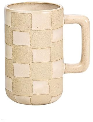 Jarsense Ceramic Mug, Coffee Mug with Handle,500ML Breakfast Oatmeal Mug,Creative Painted Mug Tea Cup Milk Mug (Lattice)