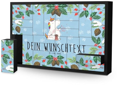 Mr. & Mrs. Panda Personalisierter Befüllbarer Adventskalender Einhorn Näherin - Personalisierte Geschenke, Stricken, Einhörner, Basteln, Häkeln, Zum Selbst Befüllen, Unicorn, Freundin