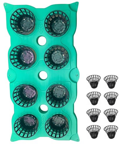 Schwimmender Pflanzkorb-Bausatz für Teiche mit 8 Pflanztöpfen, grüne wiederverwendbare Teichkörbe, künstliche schwimmende Aquaponik-Insel, Dekoration für Koi-Fischteiche (Farbe: Pflanzkorb A)