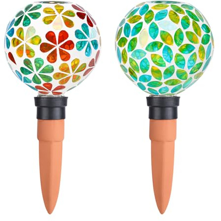 Chonsun Plant Watering Globes Mosaic Self Watering Spikes 2 Pack Large Self Watering Planter Insert Automatic Watering Device Outdoor Indoor Decoration