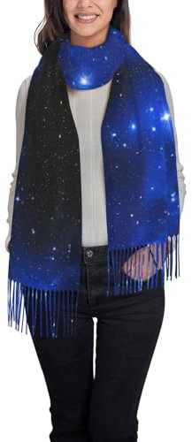 Oudrspo (Blau leuchtende Sterne) Eleganter Damenschal mit Quaste, weicher, warmer, langer Schal, Wickelschal für Damen, Herbst- und Winterschals