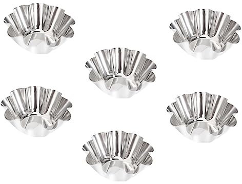 CONGARTENO 6-Piece Stainless Steel Egg Tart Molds Set Reusable Flower Tart Mold for Baking Non-Stick Metal Tartlet Cups for Pudding and Flan Random Style
