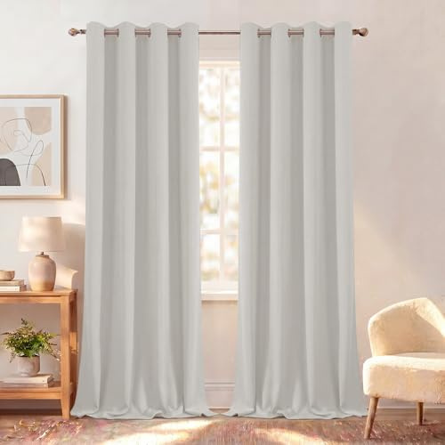 BellaHills Verdunklungsvorhänge Thermovorhang Wohnzimmer Graubeige H225xB140cm 2er Set Gardinen Blickdicht Kälteschutz Wärmeisolierend Ösenschal Schlafzimmer Blackout Curtains for Living Room