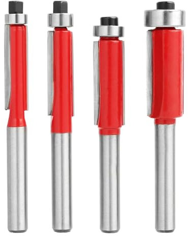 4Pcs 1/4 di pollice gambo Router Bit Cuscinetto Superiore Flush Trim Router Bit Set Shank Modello Modello Modello Lavorazione Del Legno Fresatura Strumento Diametro di Taglio 1/4 5/16 3/8 1/2