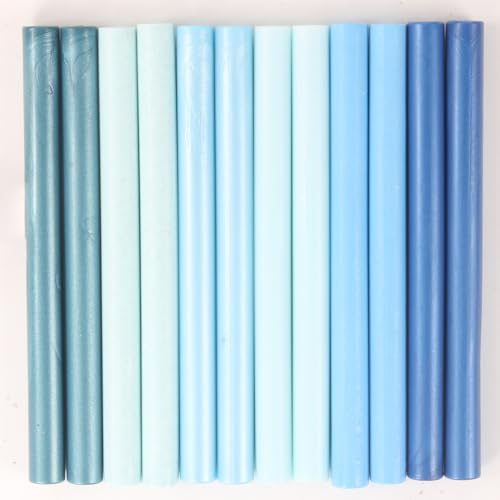 Sealing Wax Sticks, WASOHLING 12 Pcs Wax Seal Sticks for Wax Seal Stamp, 6 Colors Glue Blue Kit for 0.43'' Full Size Glue Gun (Blue Series)