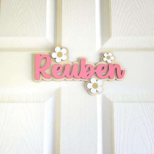 Custom Name Sign for Kids – Wooden Door Sign for Boys or Girls – Personalized Nursery Decor for Bedroom, Playroom, or Baby Room (Style 3)