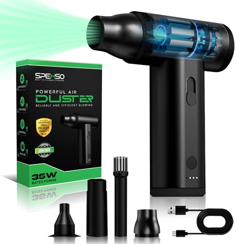 High‑Powered Electric Air Duster, Cordless Compressed Air Cleaner for PC & Electronics, Computer Air Duster with 3 Speeds, 5000mAh Rechargeable Battery,USB-C Fast Charging & 4 Nozzles