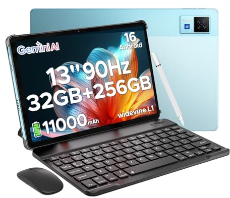 DOOGEE U13 Android 16 Tablet 13 Pollici, 32GB+256GB, 11000mAh Batteria+7,5 mm Telaio, UNISOC T7280 Octa Core, 13MP+5MP Tablet con Tastiera, Quattro Altoparlanti/Widevine L1/Face ID/GPS/BT5.0/OTG- Blu