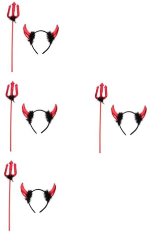 YARNOW 4 Set Costume Diavolo Halloween con Corna Rosse e Forcone Accessori Cosplay Leggeri e Sicuri per Feste Tema e Mascherate