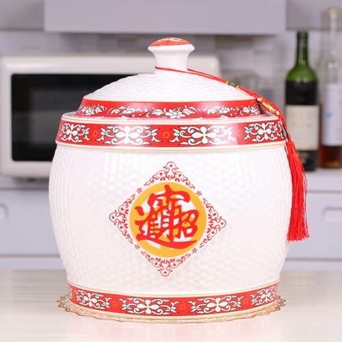Contenedor para almacenar Alimentos, contenedor para almacenar arroz, Tarro de arroz de cerámica, Tarro de arroz Sellado para el hogar con Tapa, Cubo de arroz Antiguo pa