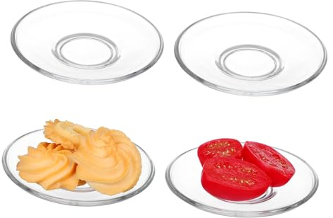 BAZEITFLOW 4pezzi Piattini in Vetro Trasparente Rotondi per caffè e Snack Decorativi Versatili per Casa e Ufficio Resistenza e Design Elegante