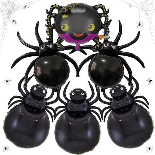 MLPKOI 6 Stück Halloween Luftballons, Große Halloween Spinne Luftballons, Folienballon für Party Deko, Tiere Ballons für Kinder Geburtstag Party Deko, Horror Luftballon für Kinder Geschenk