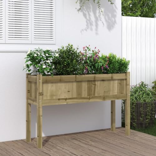 Fioriera Giardino con Gambe 110x31x70 cm in Legno Pino Impregnato, Fioriera da Esterno per Balcone Patio Giardino, Cassetta per Piante Fiori Ortaggi, Rustico e Resistente alle Intemperie
