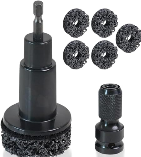 Wheel Hub Cleaning Kit, Inner Rim Cleaner Tool, Brake Hub Cleaning Kit Includes 5 Pads,Fits Power Drill or 1/2 Impact Driven Wrenches- Quick Rust Removal for Lug Studs and Rotors Hub Cleaning Tool