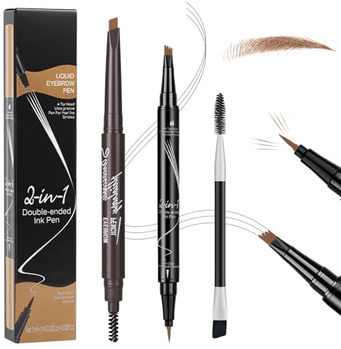 BUTBU Flytande ögonbrynspenna, 3D micro ögonbrynspenna, ögonpennor, Express Brow Ultra Slim, ögonbrynsfärgning, lång tid, skapar ett naturligt utseende, borste ingår (ljusbrun)