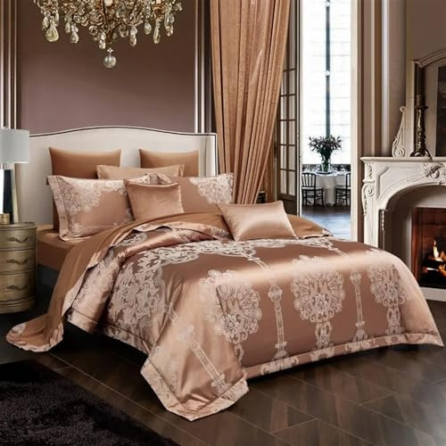 JQQJZLC Cama Conjuntos de Cuatro Piezas, 4pcs Elegantes Damasco Europeo Jacquard Juego de Ropa de Cama de algodón de algodón de algodón Suave y Sedoso Cubierta de Almohadillas de sábana Plana (B,