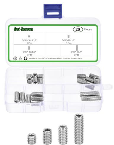 QUARKZMAN Innensechskant-Stiftschrauben-Sortiment,20PCS 5/16-18 4 Größen 304 Edelstahl Innensechskant-Antrieb Spitz-Stiftschrauben Sortiment Für Türgriffe, Armaturen
