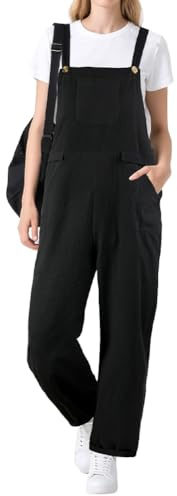 BSBUY Women's Dungarees Large Size Jumpsuits Long Bib Trousers Loose Casual Sleeveless Overall Plus Size Strappy Overalls Leisure One Piece Suit Black Bib Overalls with Pockets(M)
