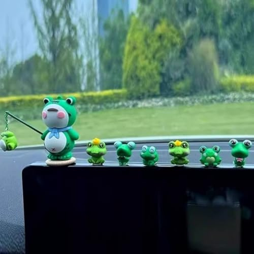 FOLANDO 7-Piece Frogs Figurine Set, Cute Animal Figures Sculptures, 1 Large Frog & 6 Small Frogs Statues, Car Dashboard Desk Coumputer Monitor Ornament Miniatur Garden Decoration Gift (Frog)