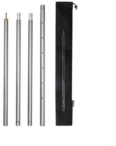 Lot de 4 poteaux télescopiques en alliage d'aluminium épais de 31 mm – Mât réglable pour tente de camping et auvent, hauteur 286 cm, pliable léger (argenté)