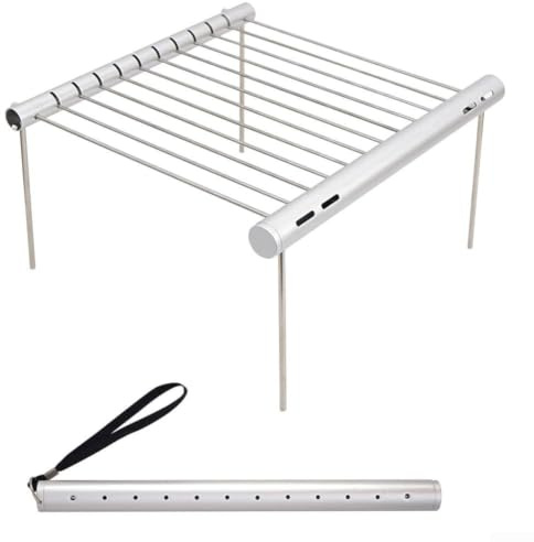 Griglia pieghevole per falò, portatile, in acciaio inox 304, staccabile, per barbecue e per campeggio all'aperto, escursionismo, picnic, barbecue in giardino e cottura a fuoco