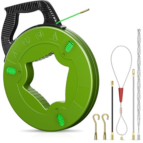 Ovshnrr 50m Guia Pasacables, 4,5mm Guia Electricista con 6 Adaptadores, Pasacables Cable Eléctrico de Poliéster, Guia Cables Espiral Ayuda de Extracción de Cables para Tirar de Cable