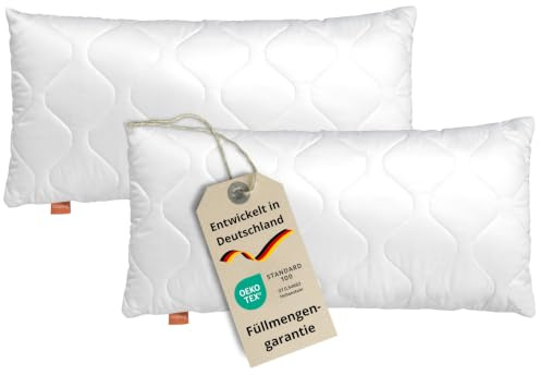 sleepling 2er Set Kopfkissen 40x80 cm, Kissen, Schlafkissen, Komfort 300 | Füllung Faserkugeln, Bezug Baumwollsatin, Allergiker Pillow, Bettkissen 40 x 80, 2 Stück, Waschbar, Made in EU, OEKO-TEX