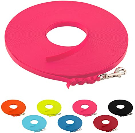 LENNIE Ultraleichte BioThane Schleppleine für Hunde bis 5kg, 8m lang, ohne Handschlaufe, Neon-Pink, geflochten, 9 mm