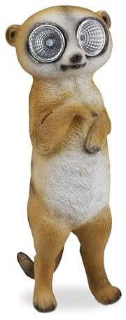 Relaxdays Gartenfigur Erdmännchen, Tierfigur mit LED Solaraugen, Deko für Garten, Balkon, HxBxT 21 x 7,5 x 9,5 cm, beige