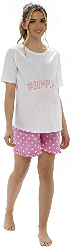 Thingimijigs #BUMPLIFE Damen Umstands-Pyjama, gepunktet, weicher Jersey-Baumwolle, kurzer Schlafanzug, rose, 20-22
