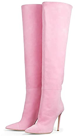 Bottes d'hiver tendance en cuir à bout pointu avec talon haut à enfiler avec 12 cm au-dessus du genou pour femme Grandes tailles 35-45 twj1412